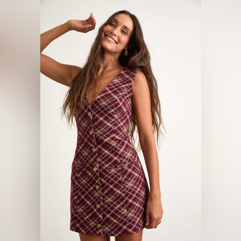 LULU’S KALA PLAID BUTTON FRONT MINI DRESS